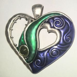 Silver Tone Metal & Blue/Green Enamel Pendant